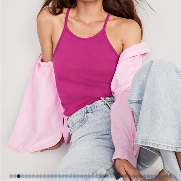NWT OLD NAVY Relaxed Halter Tank Top Color: Dragonfruit LARGE - Picture 2 of 6